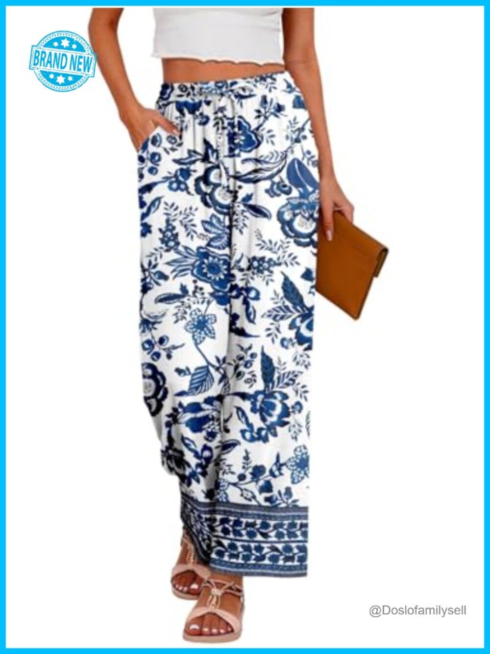 Women's Palazzo Pants Wide Leg Trousers with Pockets Pull On